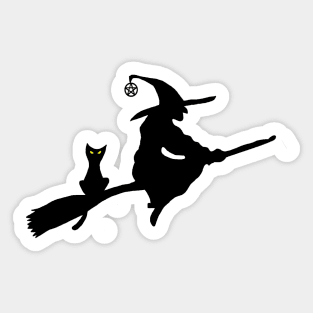 Witch and Cat on a Broom Sticker